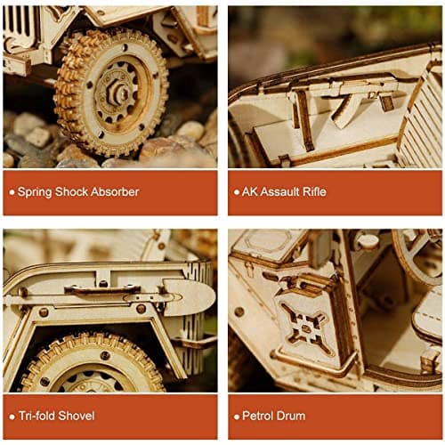 Robotime Armée Jeep Jouets de Voitures Kits de modèles de Puzzle 3D Artisanat de Construction mécanique de en Bois de d'individu pour des Enfants, Adolescents et des Adultes