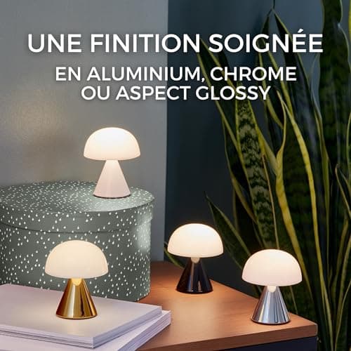 Lexon MINA Mini Lampe Champignon sans fil rechargeable, lampe LED à poser ou de chevet, à variateur d'intensité, jusqu'à 12h d'autonomie - Gris Métallique