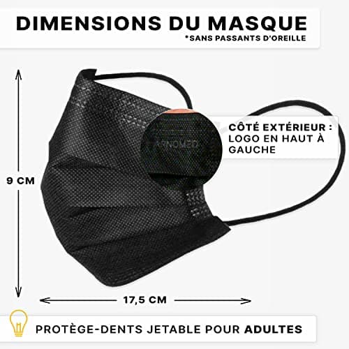 ARNOMED Masques médicaux noirs 50x, masques noirs type IIR, masques médicaux noirs conformes à la norme EN 14683, masques chirurgicaux noirs 4 couches certifiés CE, protège-masques jetables noirs