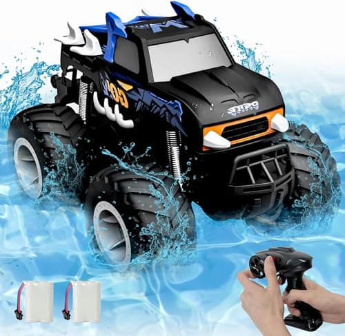 RC Imperméable Monster Truck Garçon 5 6 7 8 Hors Route Toy Car Camion Radiocommandé avec 2 Batteries 1/16 4WD 2,4 GHz RC Voiture à Grande Vitesse 20km / h Camion Monstre pour Enfants 5-7 Ans