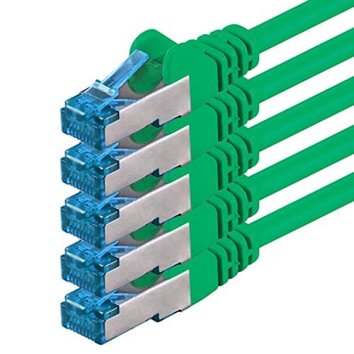 0,25 m - CAT6a - câble réseau vert - lot de 5 câbles patch CAT 6 A 10000 Mbit s SFTP PIMF 500 MHz compatible avec routeur commutateur Internet DSL CAT5 CAT6 CAT7