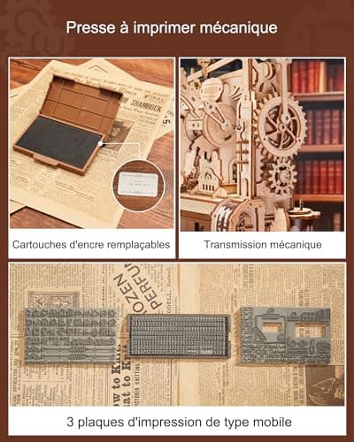 ROKR Maquette en Bois a Construire Puzzle en Bois 3D Presse à Imprimer Classique, Cadeaux pour Adultes et Enfants, Classic Printing Press, LK602
