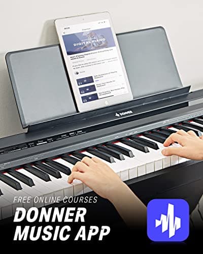Donner Piano Numérique 88 Touches Pondérées, Semi-lestées, Clavier électrique Fullsize pour Débutant avec 3 Pédale et Support Détachable de Piano, DEP-10