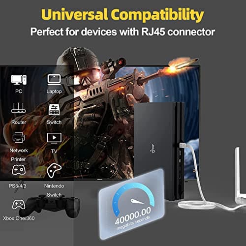 Cat 8 Cable Ethernet 10m, Haut Debit Câble RJ45 10m Plat Blindé Câble Réseau Blanc 40Gbps 2000MHz Câble Internet 10 Mètres Gigabit Intérieur Câble Lan pour Switch Routeur PS5/4 Modem
