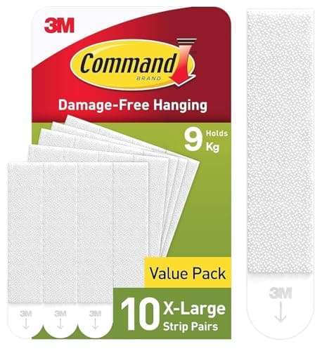 Command Languettes Accroches Tableaux, Très Grandes - 10 Paires (20 Languettes) Blanc - Supporte jusqu'à 9 kg - Sans Outils - Fixation sans Dommages