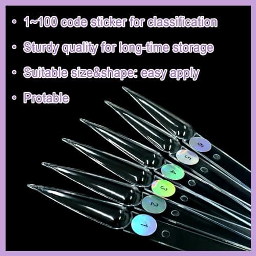 Laza 100 bâtonnets d'échantillons d'ongles transparents avec anneau et autocollants numérotés Nail Art Polish Color Display Practice Tips Transparent Sample Sticks Tester Nail Supplies - Stiletto