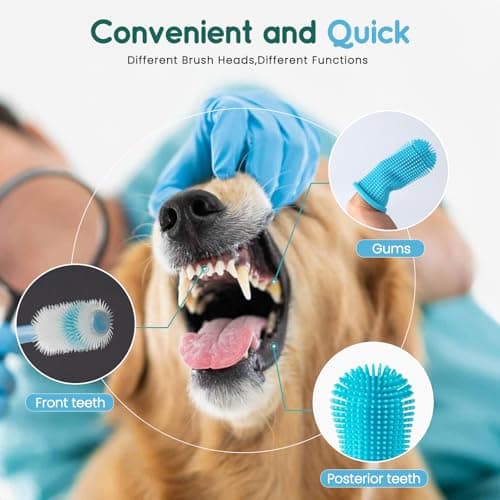 Aidiyapet Lot de 5 brosses à dents en silicone pour chien, chat, chiot - Nettoyage facile des dents - Bleu clair