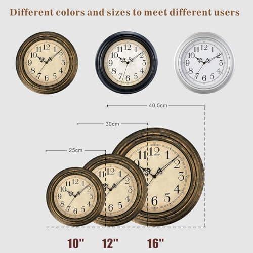 Horloge Murale Vintage, Horloge Silencieux Classique de 30cm pour Salon, Chambre de Coucher ou Bureau, Alimenté par Piles (Chiffres Arabes)