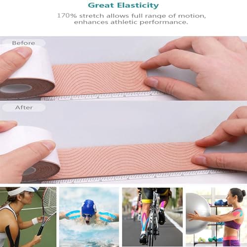 Bande de Kinésiologie Precut (5 cm x 5 m, 20 Bandes),Hypoallergénique, Imperméable et Respirante, Bande de Sport Physio-élastique pour Soulager La Douleur pour Les Muscles(Couleur de Peau)
