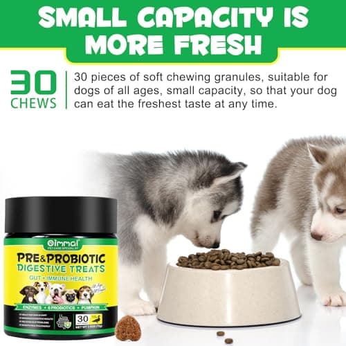 Probiotiques pour Chiens,Probiotique Doux à mâcher pour Chiens Enzymes digestives,Santé intestinale,Équilibre des levures, Système immunitaire et Soutien de la santé Globale (30 Soft Chews)