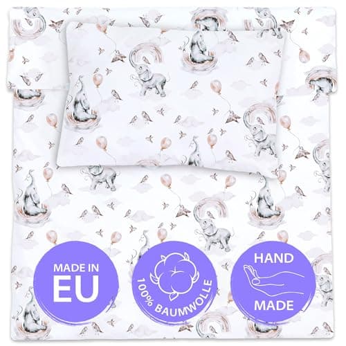 Totsy Baby Housse de Couette Enfant 100 x 135 cm - parures de lit Enfants taie Oreiller 60 x 40 cm en Coton éléphant