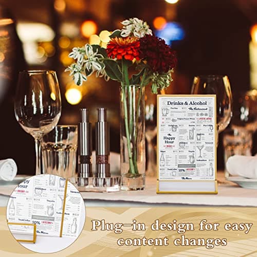 6Pcs Support de Menu Verticaux, 4*6in Support de Menu de Table avec Bordures Dorées/Support Vertical, Porte-affiche de Table en Acrylique pour Mariage/Numéro de Table, Porte-affiches de Menu Acrylique