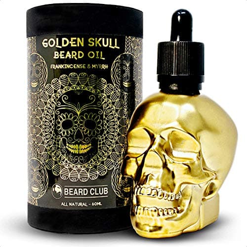 Huile de Barbe Golden Skull - Encens d'Oliban & Myrrhe 60ml - Naturelle & Bio - Adoucit, Revitalise, Met Fin aux Démangeaisons et aux Pellicules de Barbe, Favorise la Croissance et la Densité