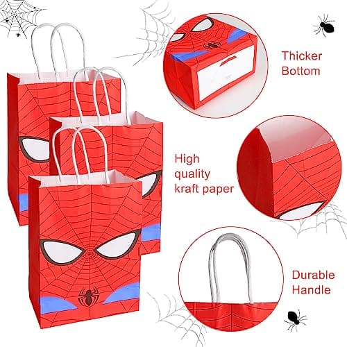 48 Pièce Spiderman Party Cadeaux, Sac Cadeau Anniversaire Enfant Spiderman, 12 Porte-clés Spiderman, 12 Sacs Cadeaux Spiderman, 12 Masques en Feutre Spiderman, 12 Slap Bracelets à Claquer Spiderman