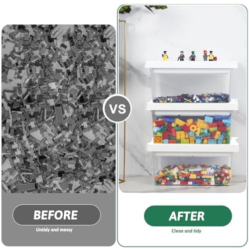 Greentainer Bacs de rangement avec couvercles pour boîte à jouets Lego Cube pour enfants, boîtes empilables en plastique avec plateau amovible, conteneurs d'artisanat pour blocs de construction,