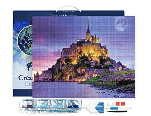 Figured’Art Diamond Painting Broderie Diamant 40x50cm Avec Cadre Toile Tendue Strass Perles Carrés - Le Mont Saint Michel - Kit Complet 5D DIY Activité Manuelle Loisirs Créatifs Adultes