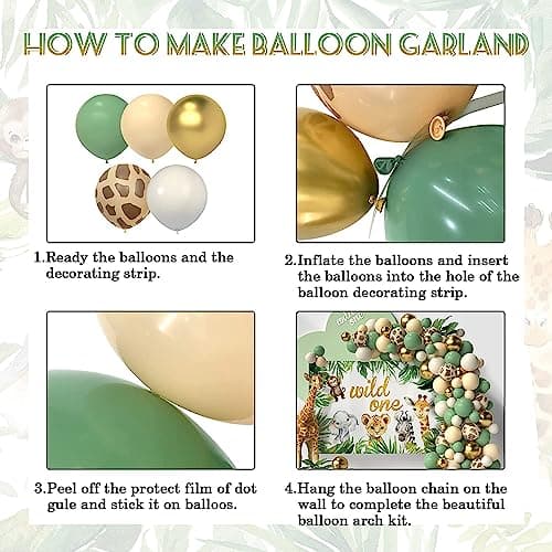Kit Arche Ballon avec toile de fond, Decoration Anniversaire 1 an, Jungle Decoration Anniversaire Fille Garcon, kit anniversaire Garcon pour Jungle Safari Anniversaire jungle