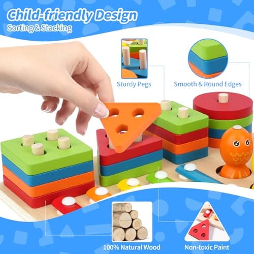 KEARLGMBH 3 en 1 Jeux Montessori 1 an, Jouet Enfant 2 Ans, Jeu Montessori 1 2 3 4 Ans, Jouets à empiler et de tri, Cadeau Bebe Enfant