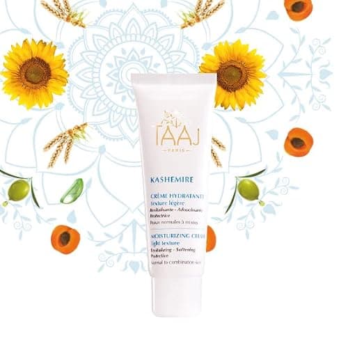 TAAJ | Crème Hydratante Texture Légère - KASHEMIRE | Revitalise, Hydrate, Protège & Adoucit la peau | Peau Douce, Souple & Fraiche | Vitamine A, E et minéraux | Vegan | Aloe Vera | 50 ml