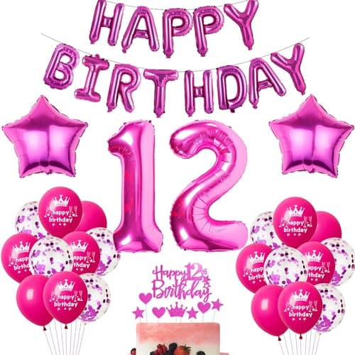 Ballon rose 12 ans anniversaire Hot Pink Ballon d'anniversaire 12 ans rose Ballon 12 ans fille anniversaire Decoration 12 anniversaire Fille 12 ans Party Deco Rose 12 Ans Décorations anniversaire