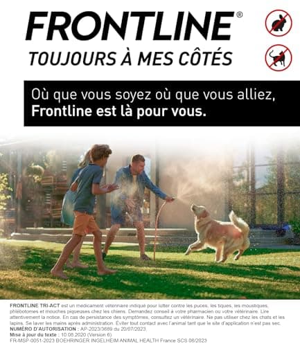 FRONTLINE Tri-Act Chien - Anti Puces, Tiques, Moustiques, Phlébotomes & Mouches - Pour Gros Chien De 20 à 40 kg - Fabriqué En France - 6 Pipettes Application Spot On