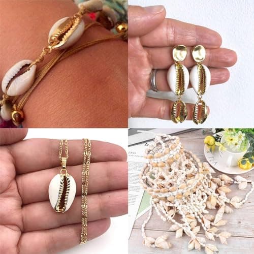 SUNNYCLUE 1 Box 20pcs 10 Styles Natural White Cowrie Seashells Pendant Conch Shells Plated Charms Shells de Breloques for Necklace Bracelet Earring Making Perles de Coquillage Naturel