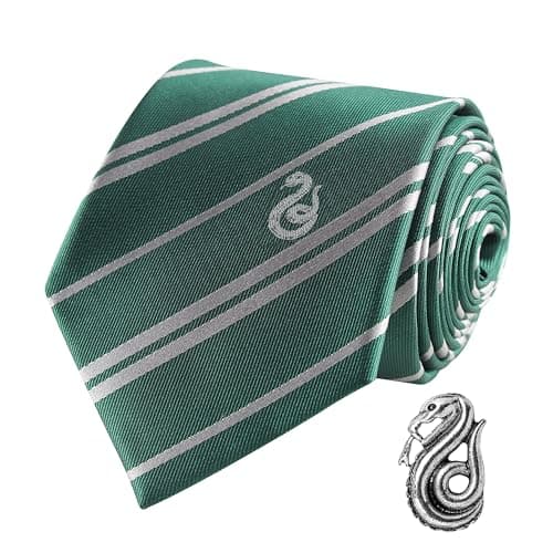 Cinereplicas - Harry Potter - Cravate avec Pin's - Edition Deluxe - Licence Officielle - Serpentard - Taille Unique - 100% Microfibres - Vert