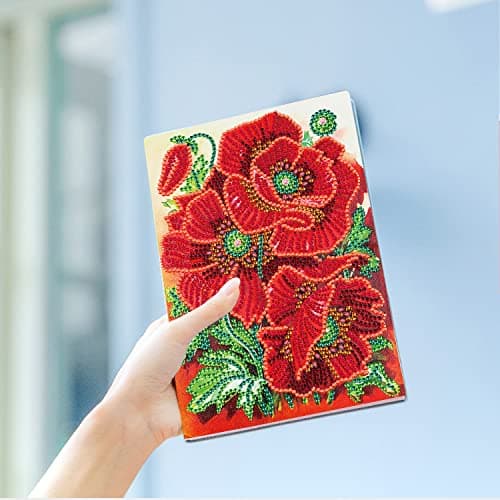 DCIDBEI Carnet de Notes 5D à Faire Soi-même Carnet Croquis A5 Blanko Diamond Painting Fleurs Coquelicots Enfants Avec Strass Carnet Secret Fille Notebook pour Fournitures Scolaires