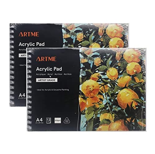 Artme Blocs de Papier Acrylique A4 x 12 Feuilles 400g très épais - Carnet de Croquis ou à Dessin pressé à Froid, sans Acide – Supports Humides et Secs - Peinture Acrylique et Gouache (2 pièces)