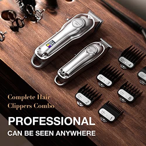 SUPRENT Tondeuse cheveux professionnelle-tondeuse barbe électrique, tondeuse à cheveux sans fil pour hommes/enfants/femmes, kit de toilettage, affichage LED, rechargeable(Argent)