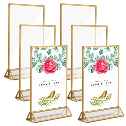 6Pcs Support de Menu Verticaux, 4*6in Support de Menu de Table avec Bordures Dorées/Support Vertical, Porte-affiche de Table en Acrylique pour Mariage/Numéro de Table, Porte-affiches de Menu Acrylique