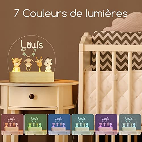 Giftove Veilleuse Bébé Personnalisé avec Prénom & Date - Cadeau Naissance Garcon et Fille Original - Idee Cadeau de Nouveau né & Bapteme - Cadeau Bebe Naissance - Deco Chambre Bebe/Enfant - Lampe Bebe
