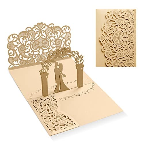 Siumir Carte Feliciation Mariage Pop Up 3D Carte Voeux Mariage avec Enveloppe Carte de Mariage Carte Cadeau pour Saint-Valentin, Anniversaire de Mariage (L'or)