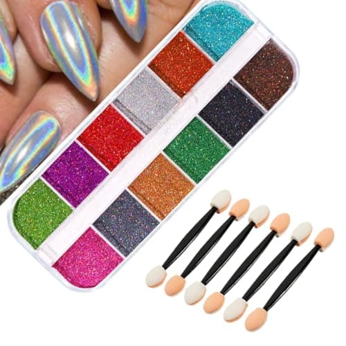 QEDBOJE Poudre à Ongles Chrome, Effet Miroir, Pigments Chromés, Ongles Miroir, Poudre Pailletée, Ongles Métalliques Chrome (12 Couleurs)