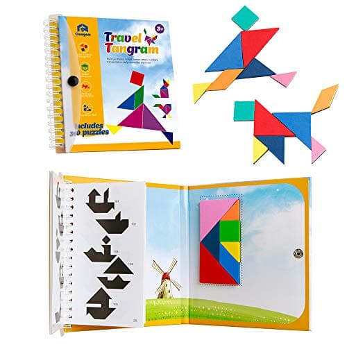 Coogam Magnétique Voyage Tangram Puzzles Livre Jeu Tangrams Jigsaw Formes Dissection avec Solution pour Enfant Adulte Vacances Tangos Voyageur Défi IQ Jouet Éducatif (360 Patterns)