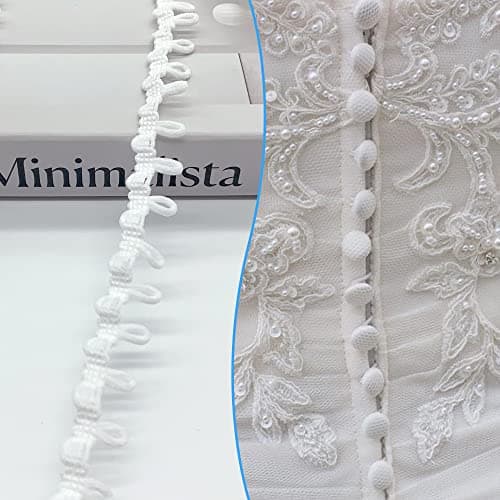 DHER Garniture de Boutonnière Ruban en Dentelle avec Bouton Cordon élastique à œillets de 18m boutonnières élastiques pour robes de mariée, boucles élastiques pour cols de femmes décorations (Blanc)