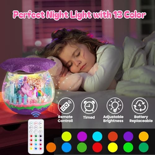 RONSTONE Kit Terrarium DIY avec Jouet Licorne pour Filles et Garçons - Excellent Cadeau d'anniversaire pour Enfants de 4 5 6 7 8 Ans - Kit de Bricolage Educatif pour Enfants - Veilleuse Licorne