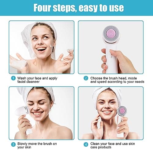 MYCARBON Brosse Nettoyante Visage Électrique Microcirculation Bidirectionnelle IPX7 Étanche 2 Vitesses Brosse Exfoliante Visage Silicone Brosse Rotative pour Nettoyer Le Visage en Profondeur - Blanc