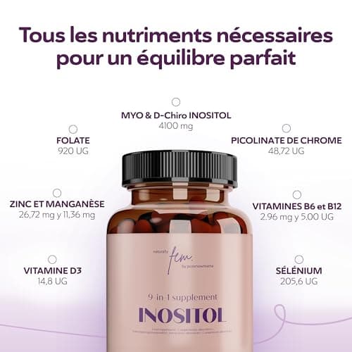 Inositol FEM Myo & D-Chiro 4100mg Gélules (180 Gélules) SOPK & Équilibre Féminin Supplément 9-en-1 — Myo Inositol, Folate 5-MTHF, Chrome, Zinc, B6, B12, D3, Sélénium & Manganèse, Naturel
