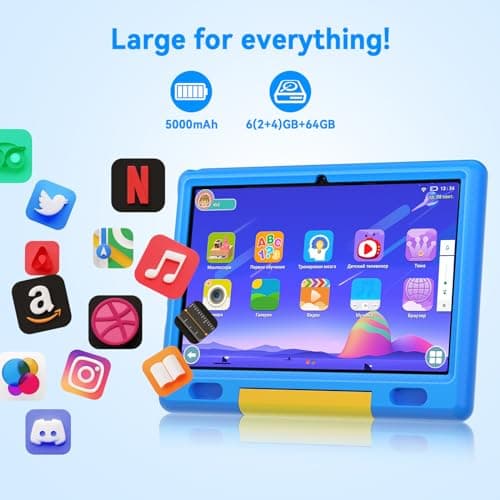 Wqplo Tablette pour Enfants 10 Pouces Android 8+64 Go 5000mAh Bluetooth IPS HD 1280 * 800 Affichage Contrôle Parental (Bleu)