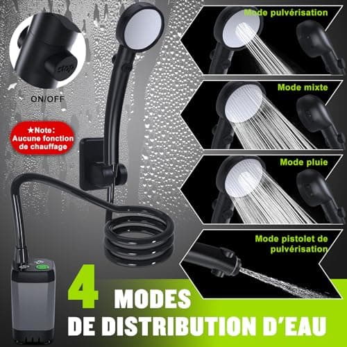 Spopal Camping Douche Portable, [Imperméable] Kit Douche de Camping,Pompe de Douche Électrique Rechargeable,6000mAh, avec Afficheur Intelligent et Pomme de Douche 4 Modes pour Extérieure,Camping