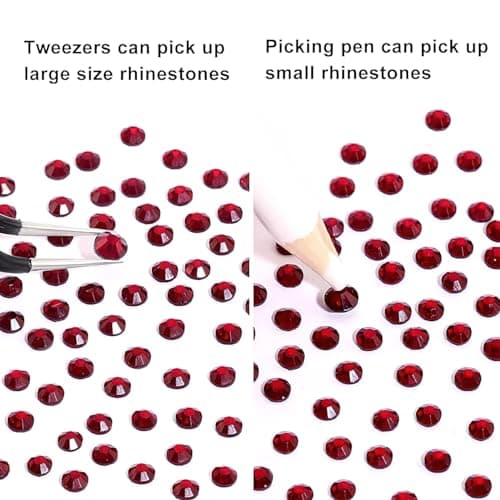 YHMQ DU 6616 Pièces Chemise en Tissu de Verre Cristal Strass Hotfix Rouge Foncé pour Vêtements Dos Plat Étincelant Rond avec Pince à Épiler et Stylo pour Collection (Ensemble SS6 ~ SS30)