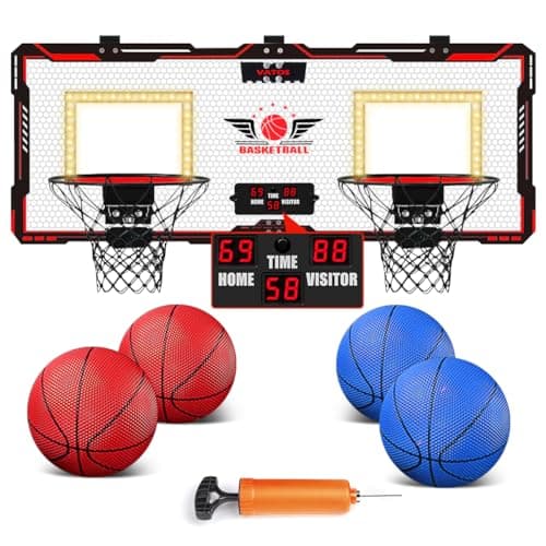 Vatos 2 Joueurs Panier de Basket Interieur,Mini Cerceau de Basket-Ball avec Le Tableau d’Affichage,4 Boules, Pompe, Cadeaux de Jouet de Basket-Ball pour Le Bureau à Domicile d’Enfants en Plein Air