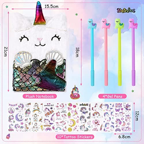OFFCUP Journal Intime Fille, Mermaid Carnet Secret en Peluche, 160 Pages A5 Journal Secret avec Stylo et Autocollants Carnet de Notes Cadeau pour Enfants Bloc-notes Scolaire Cahiers