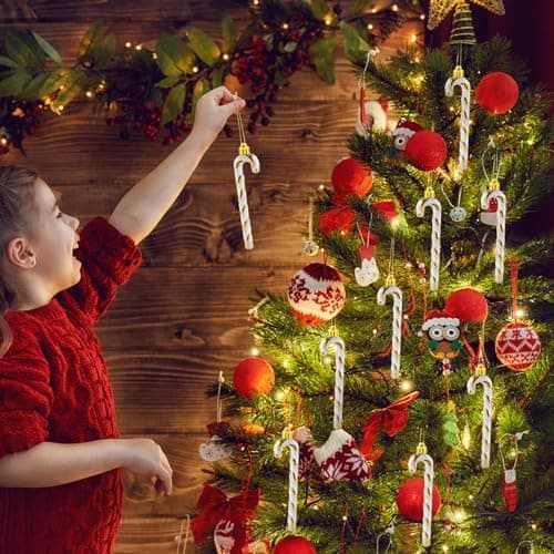 Sucre d'orge Glitter de Noël,12 pcs Candy Cane Canne à Sucre Noel Déco, Bonbons de Canne Decoration Plastique avec des Cordes,Décoration à Suspendre pour Sapin de Noël,Scintillant Doré,13cm