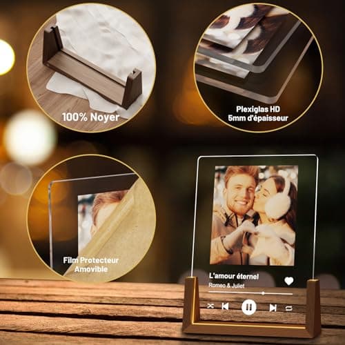LUCKOR Idee Cadeau Femme & Homme Noel - Plaque Spotify Personnalisé Cadre Photo - Cadeau Personnalisé Copine Copain Couple Meilleur Amie de Noël, Anniversaire - Lampe Personnalisée avec Photo