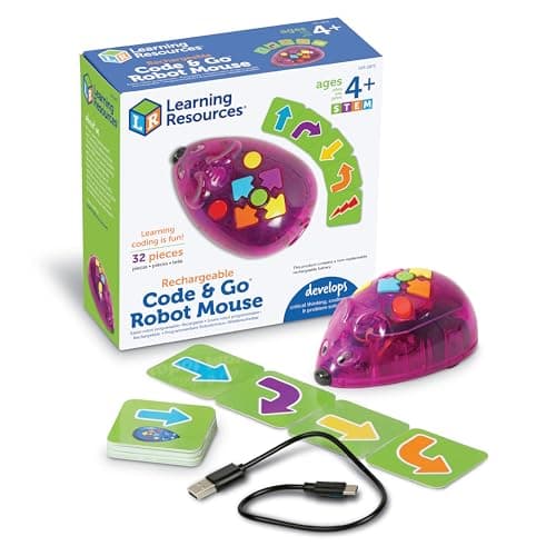 Learning Resources Code & Go Souris Rechargeable, Jouets Mixte, Robot programmable interactif sans écran, dès 4 Ans, LER2873, Multi