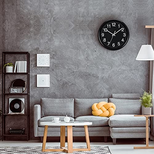 Plumeet Grande Horloge Murale, 25cm Horloge Murale Décorative de Qualité, Mécanisme Silencieux à Quartz, pour Maison/Cuisine/Bureau/École,Fonctionne sur Pile (Noir)