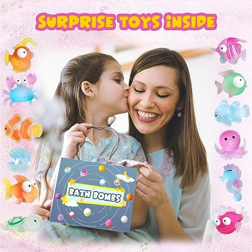 12pcs Bombes de Bain pour Enfants avec Jouet Surprise à l'intérieur, Bombes de Bain Moussantes Organiques Naturelles pour Filles et Garçons, Saint Valentin, Fête des Mères, Cadeau D'anniversaire