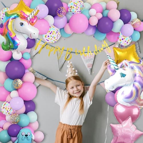 Deluisho Ballon Anniversaire Licorne, Licorne Decoration Anniversaire Fille, Ballon Deco Licorn Anniversaire Fille Ornements de Fête D'anniversaire de Licorne, Bannières D'anniversaire, Guirlandes de